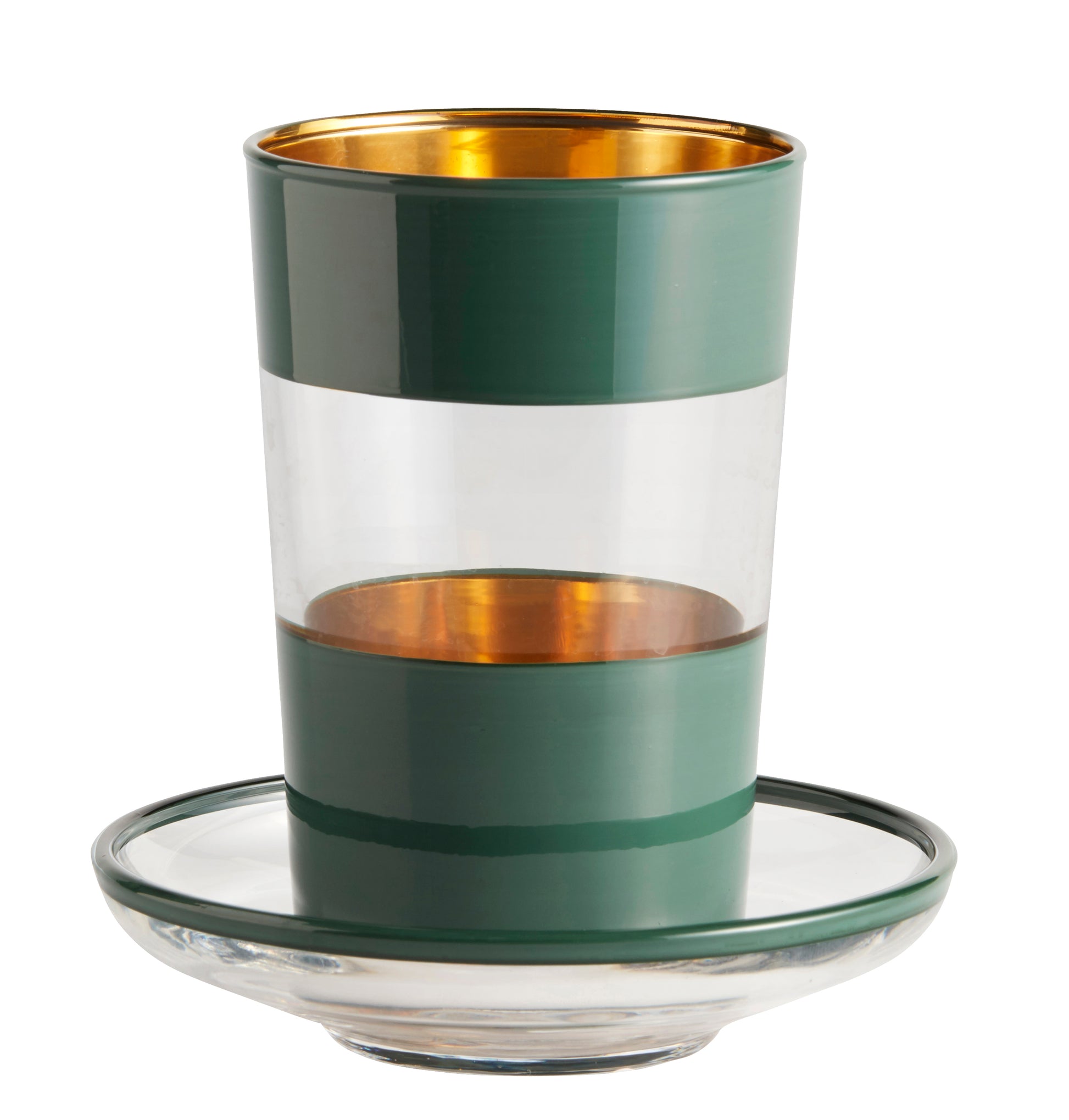 Te-glas med underkop, mørkegrøn