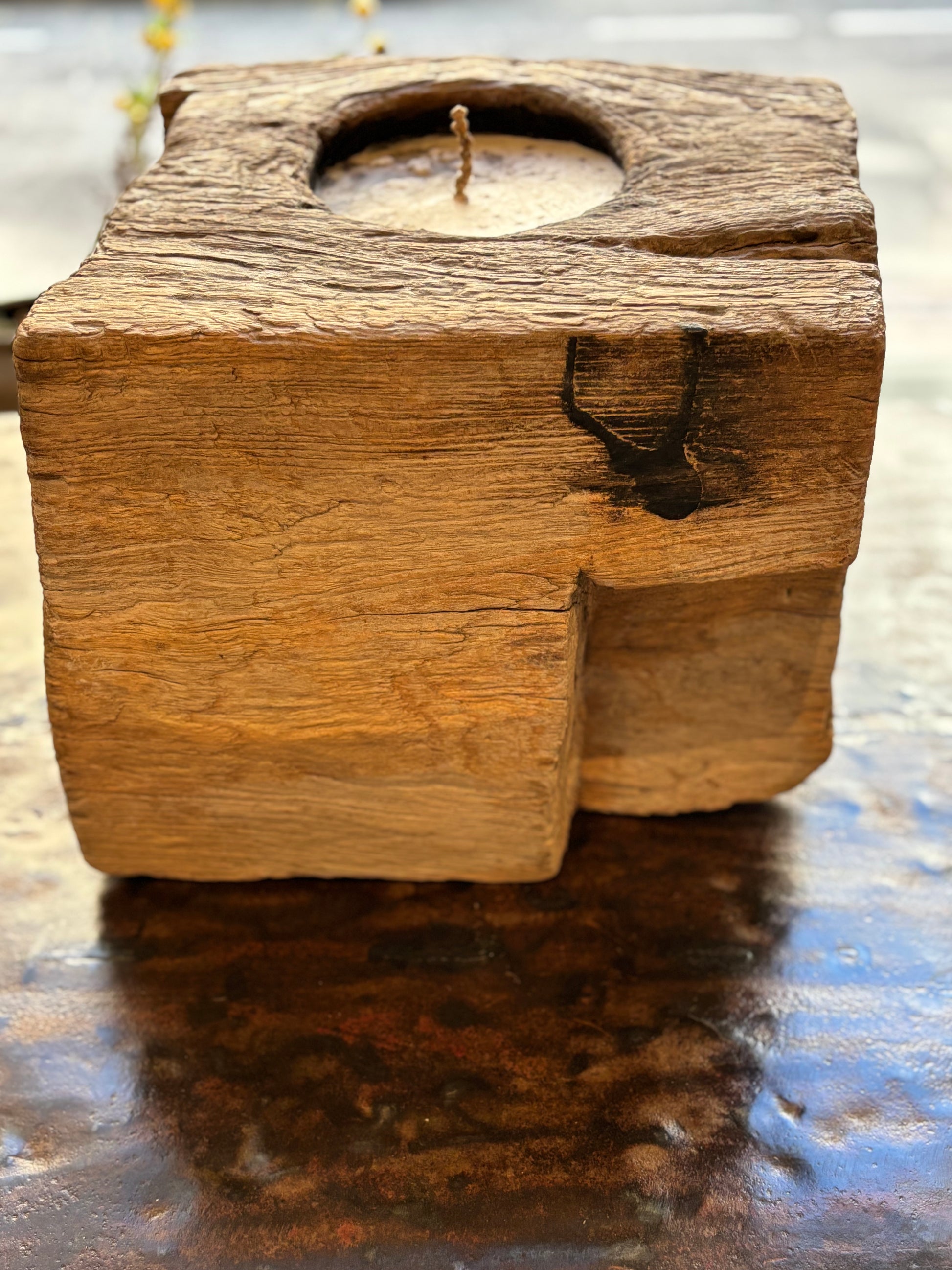 Square Lysestage – Genanvendt Træ, Bali